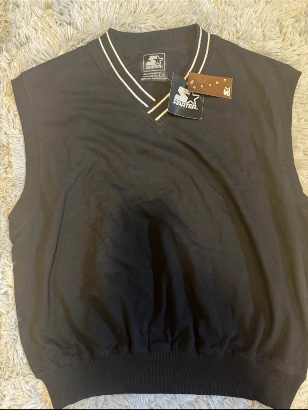 STARTER Men’s Black V-Neck Sweater Vest with Cream Trim